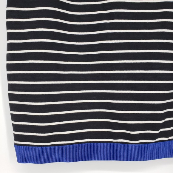 3/$25 Ann Taylor Striped Mini Skirt 6 Pencil Stretch Ponte Knit Black White Blue - Picture 8 of 9
